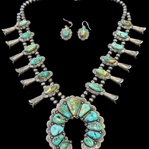 Native American Sterling Silver Turquoise Squash Blossom 26
